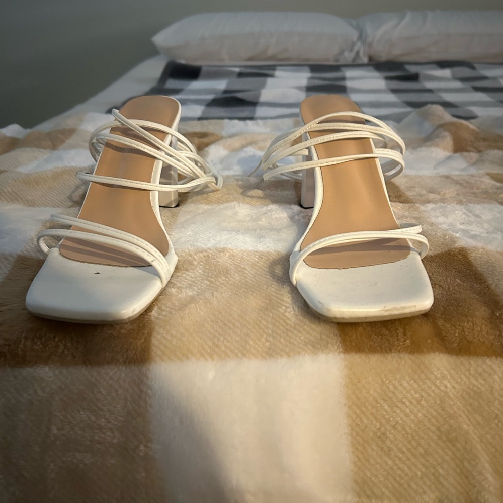 White strapped heels